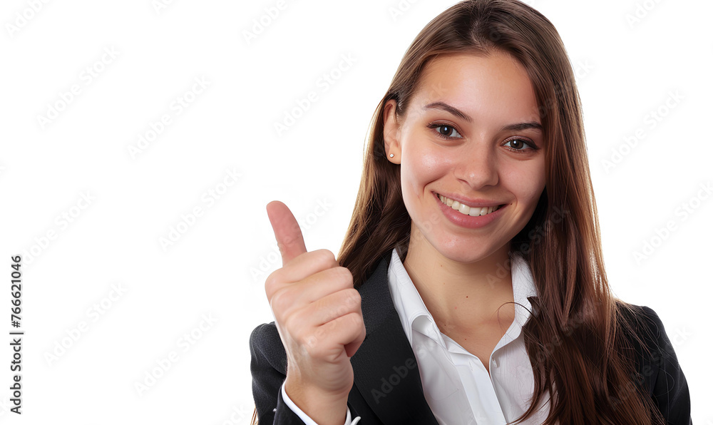 young businesswoman with tumb up on white background young businesswoman with tumb up on white background