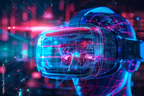 Cutting-edge VR matrix immersion: a dynamic technological backdrop enveloping users in virtual reality experiences, pulsating with futuristic energy and immersive visuals.