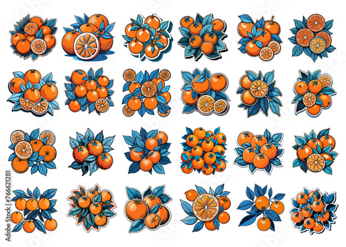 Citrus Charm - Blue Leaves Oranges Icon Set - Part 2