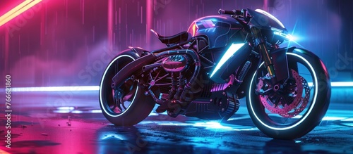 Modern cyberpunk neon sport technology motorbike AI generated image © anis rohayati