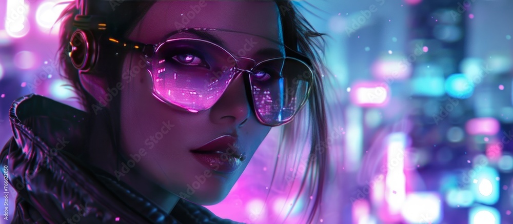 Futuristic cyberpunk woman with neon technology background AI generated image Futuristic cyberpunk woman with neon technology background AI generated image