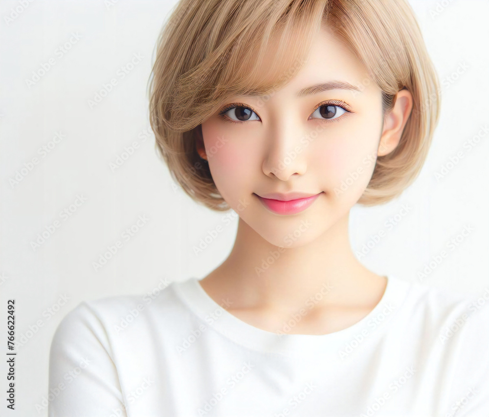 白いTシャツの美少女
