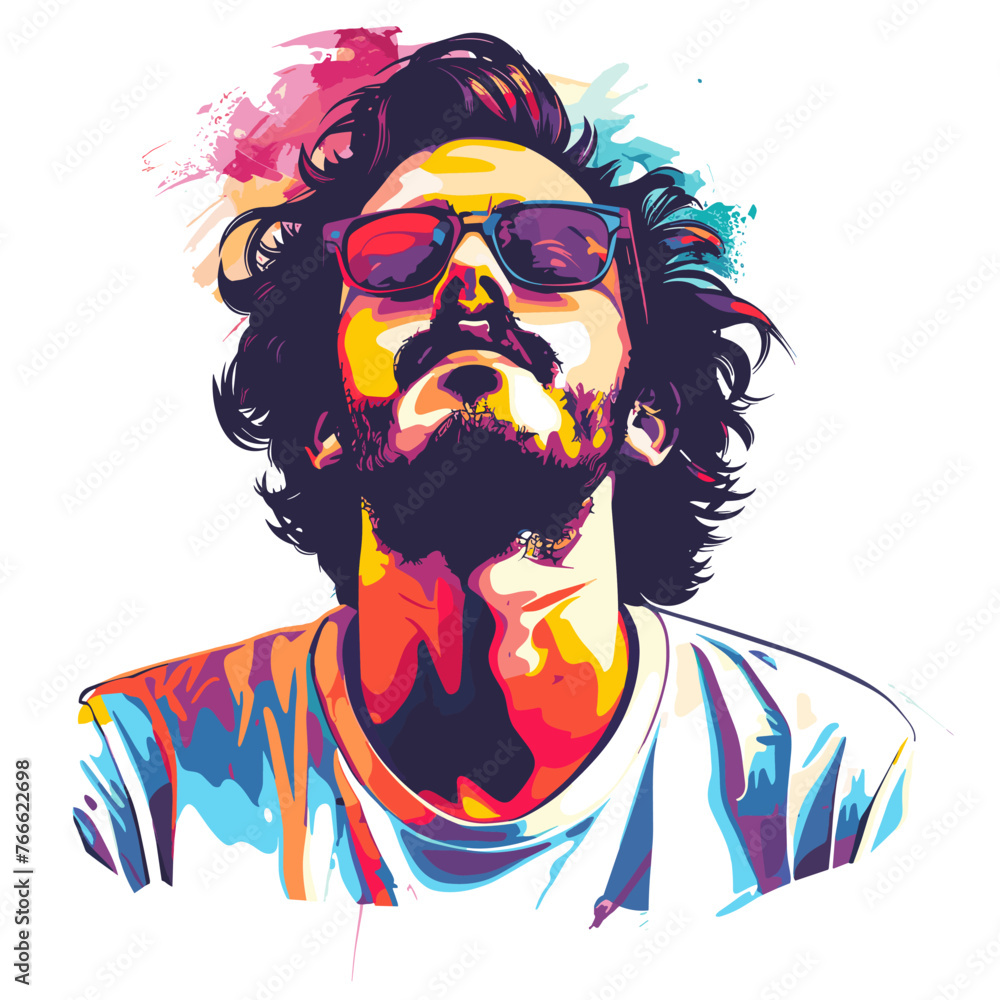 Portrait of hipster man with beard and sunglasses. Vector illustration.