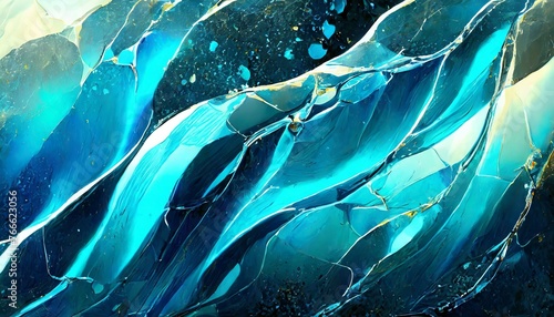 Ethereal Flow: Abstract Blue Water Background with Dark Broken Glass Effect