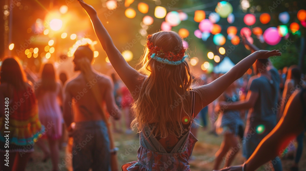 An image of friends attending a music festival together, dancing to live bands and soaking up the energetic atmosphere happiness, love and harmony An image of friends attending a music festival together, dancing to live bands and soaking up the energetic atmosphere happiness, love and harmony