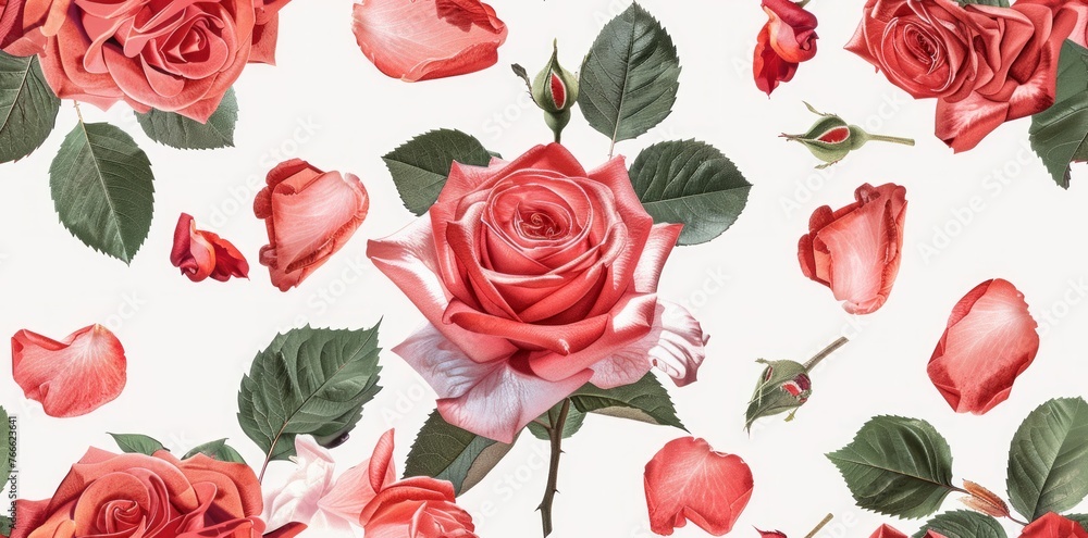 Versatile rose pattern: a seamless and realistic tileable design, visually appealing with intricate floral details. Versatile rose pattern: a seamless and realistic tileable design, visually appealing with intricate floral details.