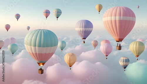 Dreamy Pastel Colored Hot Air Balloons Floating I