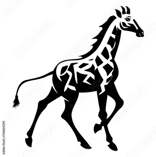 Running giraffe  black vector isolated against white background 