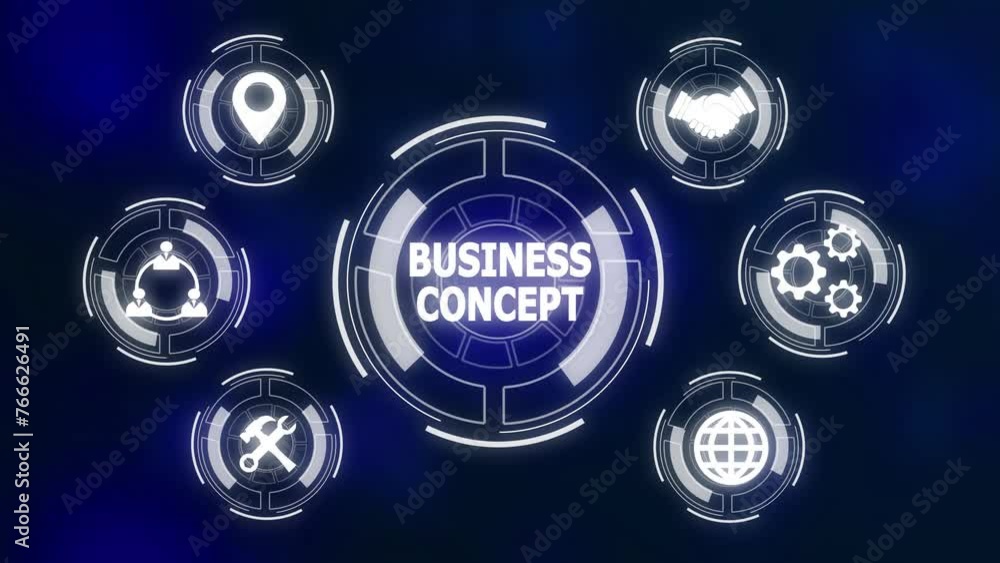 Shows the inscription: BUSINESS CONCEPT. tech with business concept animation. Shows the inscription: BUSINESS CONCEPT. tech with business concept animation.