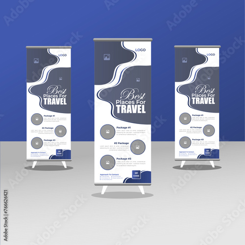 travel rollup banner design template, tour rollup, tourism color a4 print ready rollup banner