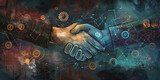 Futuristic Digital Handshake Symbolizing Technological Partnership and Innovation