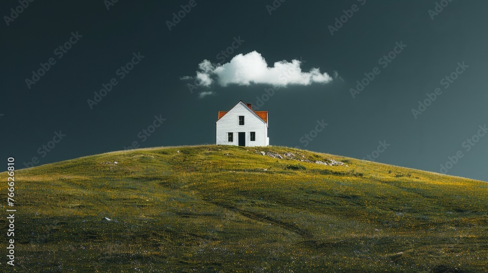 The hill houses under the clouds