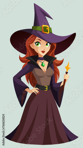 Portrait of a witch in a hat looking in front of her. a magical, mystical event. Concept - Walpurgis Night, Halloween, Sabbath, magic