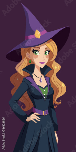 Portrait of a witch in a hat looking in front of her. a magical, mystical event. Concept - Walpurgis Night, Halloween, Sabbath, magic