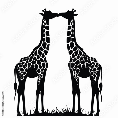 Couple of giraffes in love. Art animal silhouette.