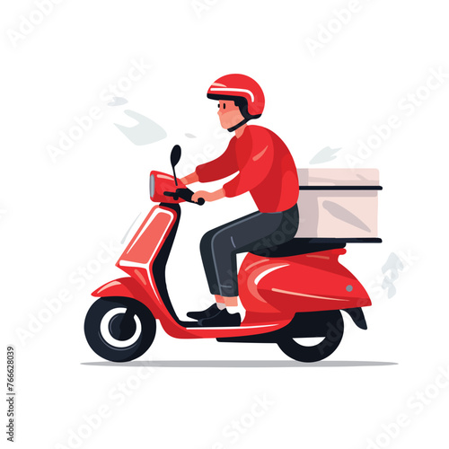 Courier on a motor scooter. Quick pizza delivery. M