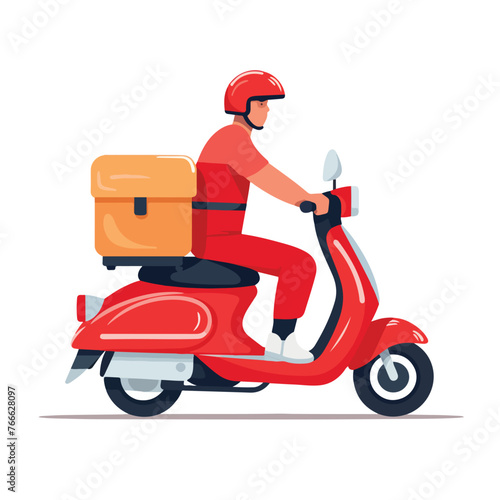Courier on a motor scooter. Quick pizza delivery. M