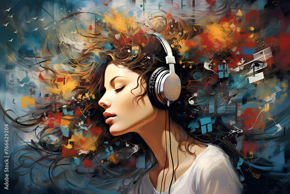 Abstract illustration of woman with headphones