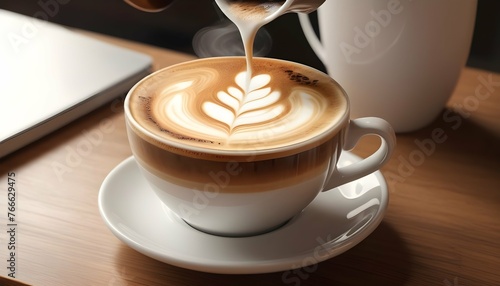 Aromatic Freshly Brewed Cup Of Coffee With Latte