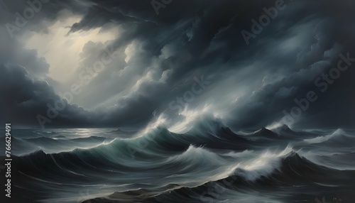 Atmospheric Oil Painting Of A Dramatic Stormy Sea Upscaled 4