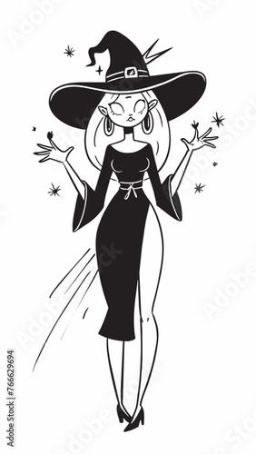 witch in a hat looking in front of her. a magical, mystical event. Concept - Walpurgis Night, Halloween, Sabbath