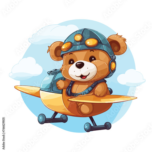 Cute bear flying in airplane on white background.Pi © zoni