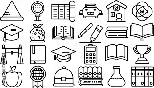 Back to school icon set. Included the icons as education, study, lectures, course, university, book, learn and more
