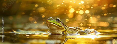 green frog in lake water close up photo