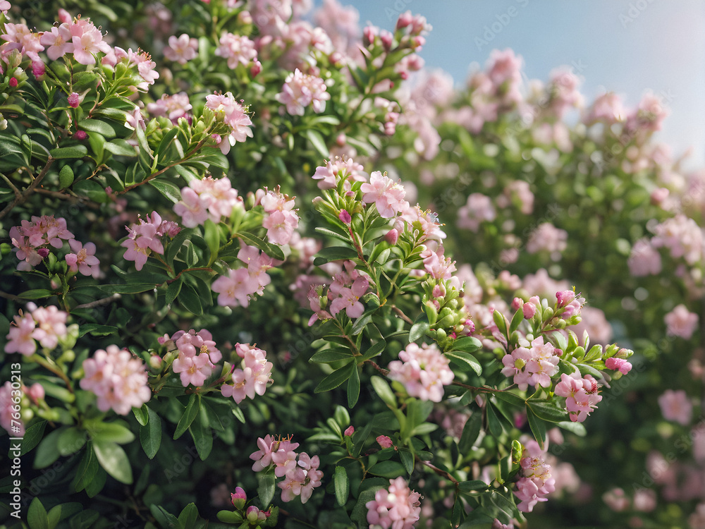 Flowering Bush: Macro photograph of a flowering bush with many small flowers. generative AI Flowering Bush: Macro photograph of a flowering bush with many small flowers. generative AI