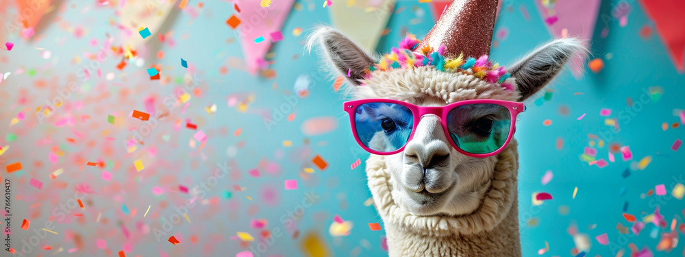 happy llama in glasses birthday