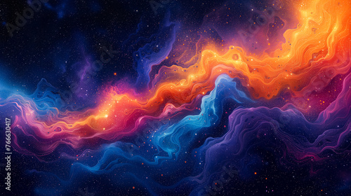 Abstract cosmic illustration with colorful paints.