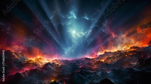 Futuristic cosmic colorful landscape. Copy space for text.