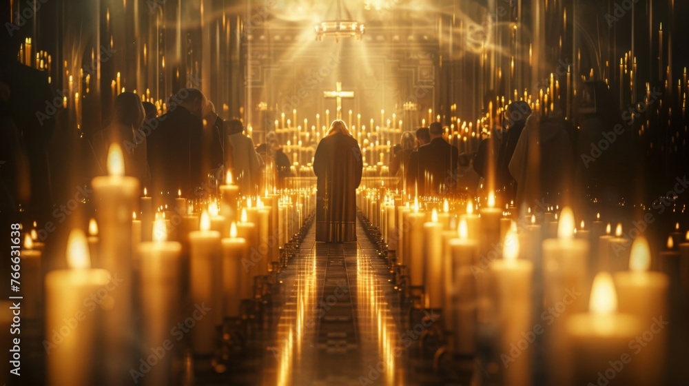 Naklejka premium Candlemas day. February 2nd, marks the presentation of Jesus at the Temple and the purification of the Virgin Mary, blessing of candles. banner, copy space, greeting card, background.