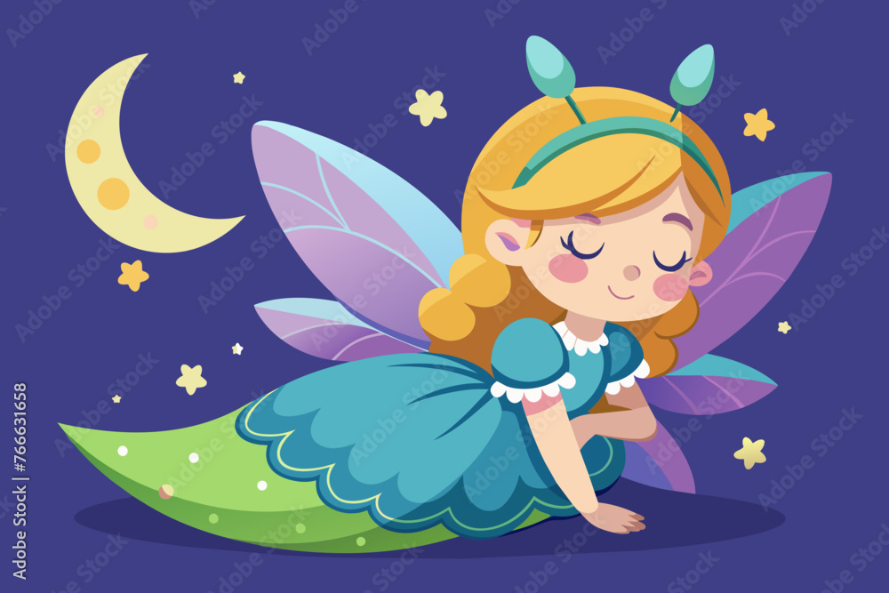 Cute fairy in dress is sleeping vector illustration