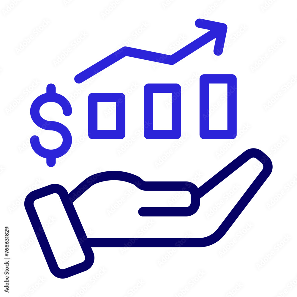 This is the Increase Revenue icon from the Finance icon collection with an outline color style This is the Increase Revenue icon from the Finance icon collection with an outline color style