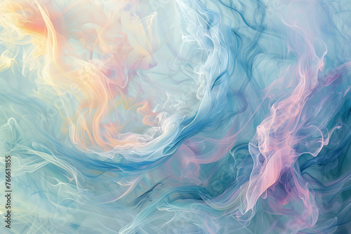 A fluid abstract painting with swirling pastel colors suggesting gentle movement and a dreamlike quality.