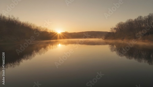 A Breathtaking Sunrise Over A Calm Lake Casting A Upscaled 3