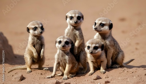 A Baby Meerkat Playing With Its Siblings