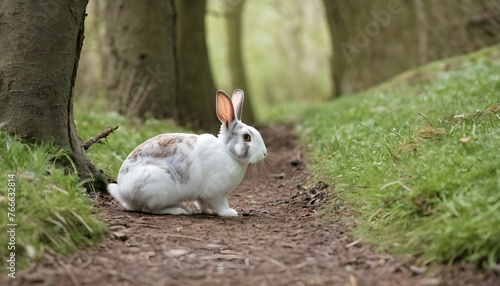 A Rabbit Exploring A Woodland Path