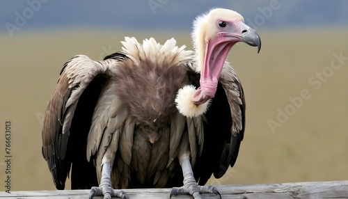 A Vulture With Its Feathers Puffed Up Trying To A