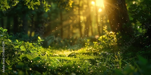 blur landscape with the sun beams on a meadow