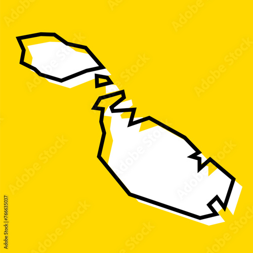 Malta country simplified map. White silhouette with thick black contour on yellow background. Simple vector icon