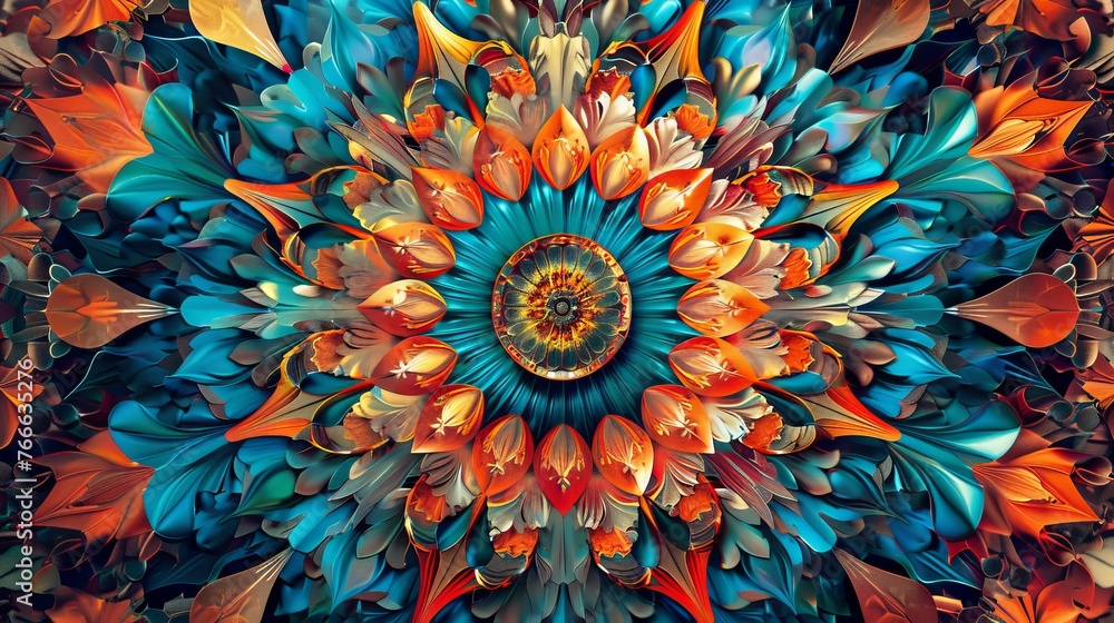 A kaleidoscope is a cylindrical optical instrument containing mirrors and loose, colored objects such as beads or glass pieces - obrazy, fototapety, plakaty 