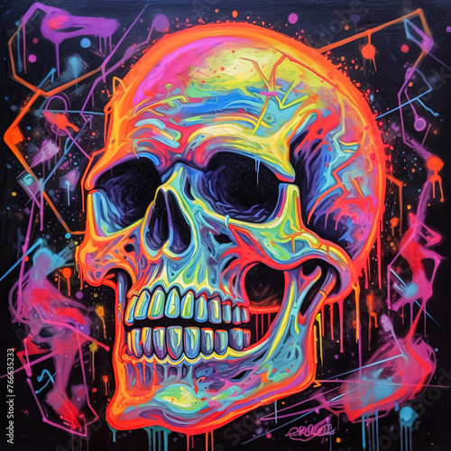 A neon skull with neon colors.