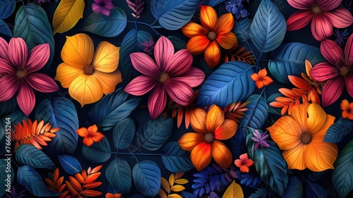 colorful leaves and flowers Pattern  background