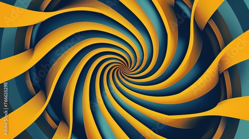 This optical motion illusion vector background features a mesmerizing yellow and blue spiral striped pattern that appears to move around the center