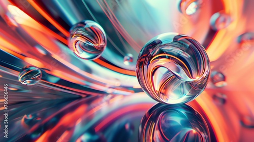 3D rendering. Abstract background with colorful glass spheres. photo