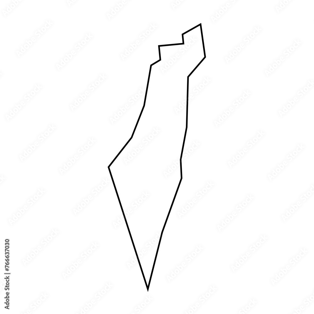 Israel country thin black outline silhouette. Simplified map. Vector icon isolated on white background. Israel country thin black outline silhouette. Simplified map. Vector icon isolated on white background.