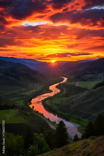 The Majestic Sunset Glory: A Tranquil, Verdant Valley Illuminated by A Spectacular Sky © Kyle