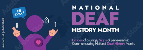 National Deaf History Month. National deaf history month celebration cover with men symbol doing sign language of word I and H. Embracing people with hearing disability. Deaf people solitary idea photo